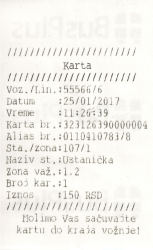 Bus Plus karta kupljena kod vozača